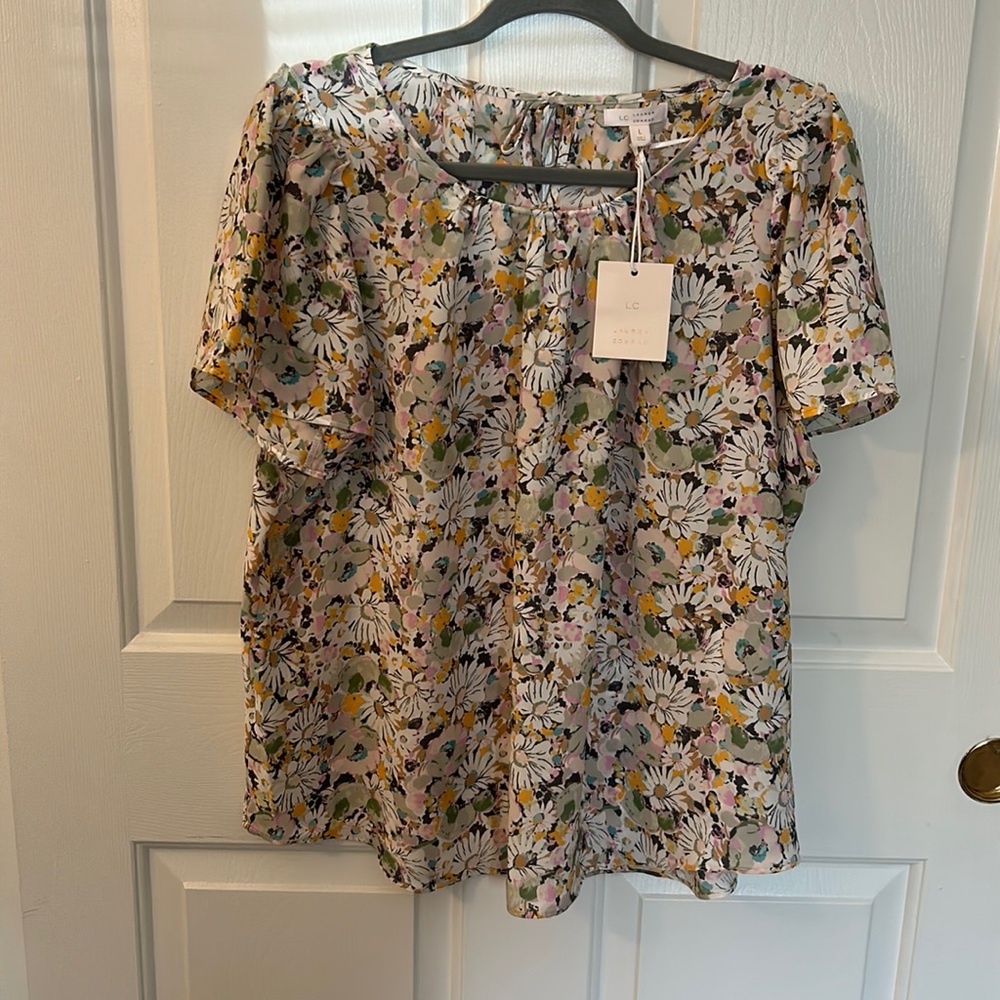 NWT LC Lauren Conrad floral tie neck short sleeve blouse